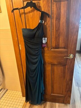 Black One-Shoulder Evening Gown with Sparkle